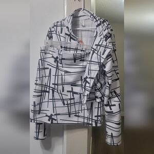 2 Piece Sets for Women Long Sleeve Solid Color White and Black Open Front.